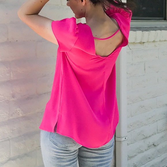 Hot Pink Neon Boutique Top with V back - Picture 5 of 10